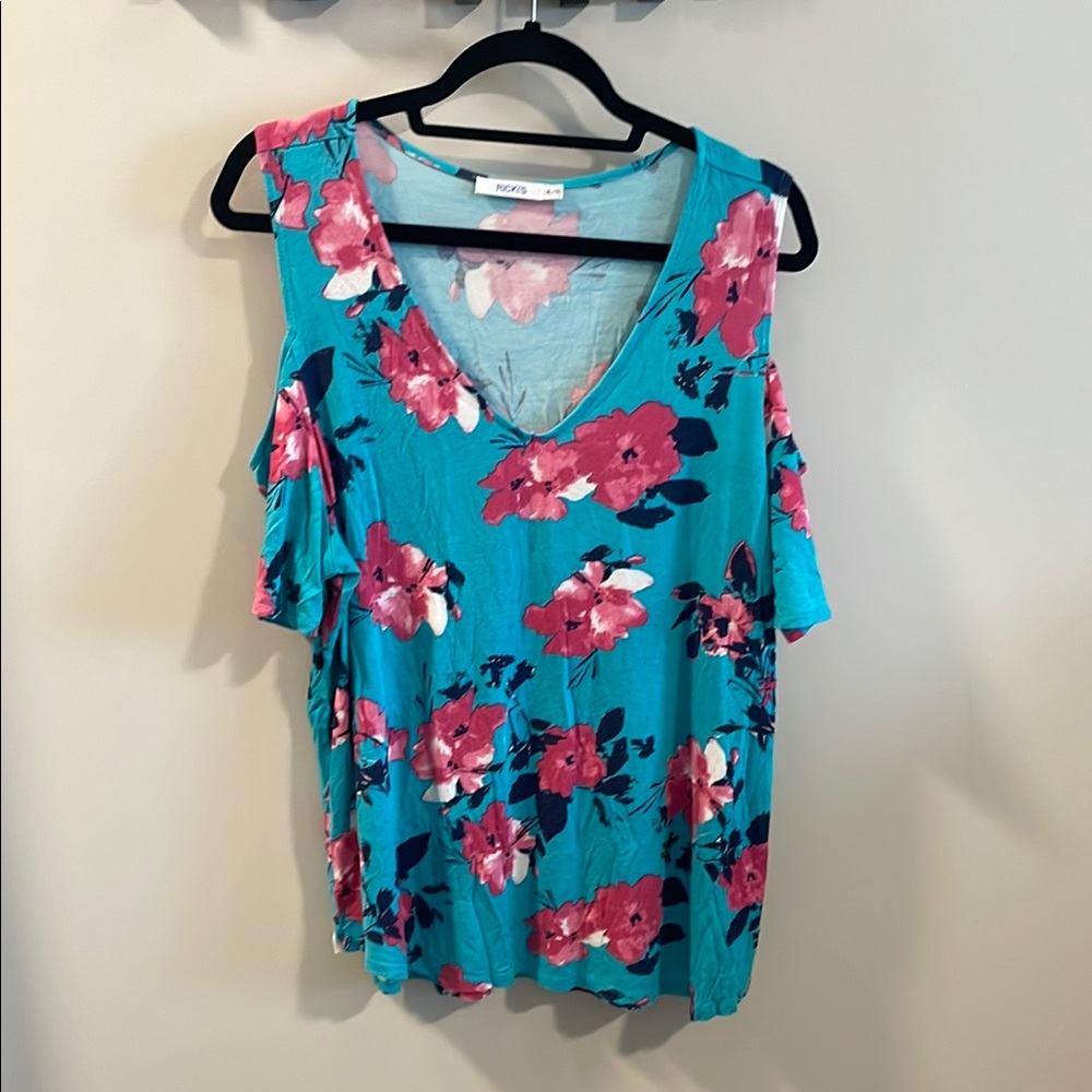 Floral Blue and Pink Women's Top by Poof!